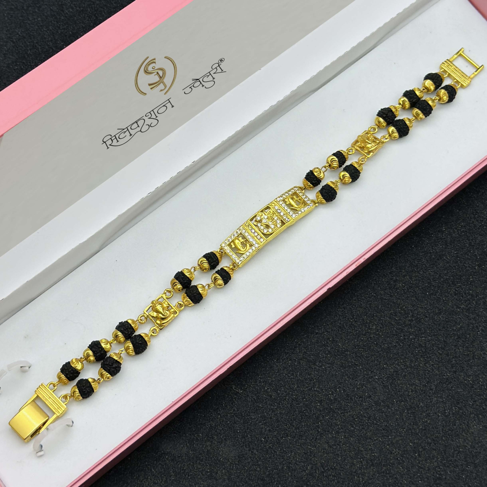 SJBRCG108  Om Ganesha Rudraksha 2line Diamond Bracelet