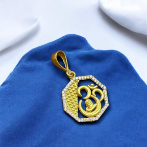 SJPNDG110 Square Diamond Ring Om With Shivling Pendant