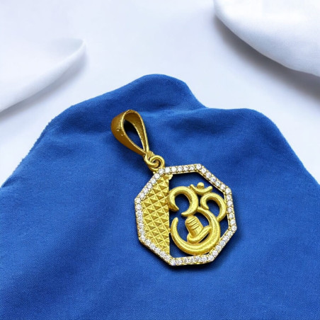 SJPNDG110 Square Diamond Ring Om With Shivling Pendant